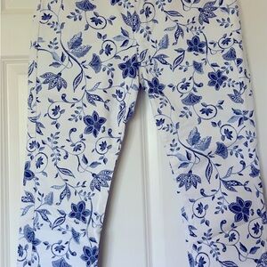 J. Jill Blue Floral Straight Cropped Leg Jeans